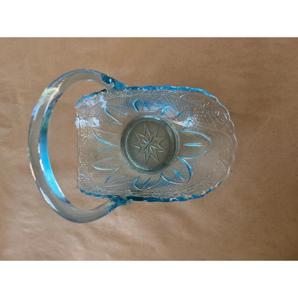 Fenton for Princess House Ice Blue Glass Basket Starburst Scalloped Vintage